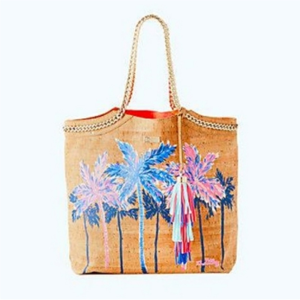 Lily Pulitzer Cork Tote Bag Palm Tree Beach Comber Tote